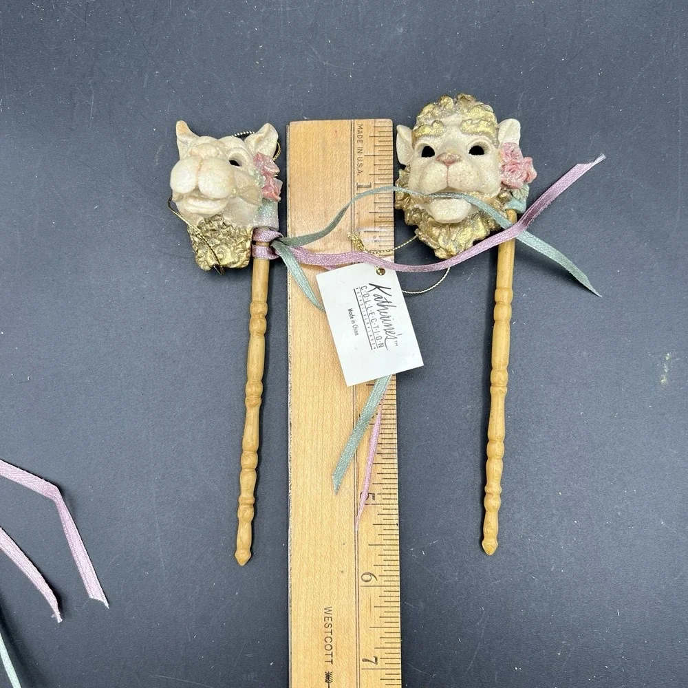 VTG Katherines Collection Ornaments Set of 3 Carnival Mask Lion Rabbit Llama